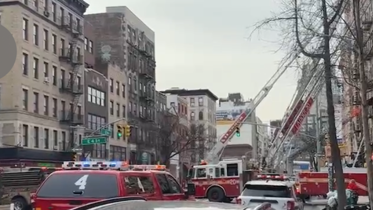 Firefighters respond to a fire in the East Village on Feb. 2 in which a 75-year-old resident died in his second- floor apartment.