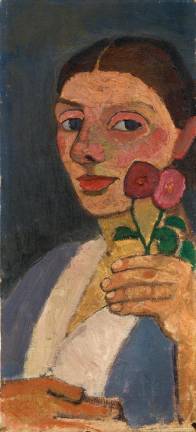 Self portrait with flowers by German expressionist painter Paula Modersohn-Becker on display at the Neue Galerie on the UES.