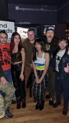 Several bands performed at another Ukraine benefit a few days prior. Left to right: Alik Ryaboy, Kay Bontempo, Victor Kobets, Victoria Espinoza, Eugene Hütz, Eric Nizgretsky. Photo: Eugene Hütz.