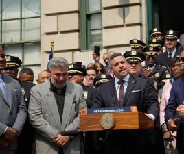 NYPD Commissioner Edward Caban at a press conference earlier this year. His cell phone was seized during a raid on his home and other top aides to Eric Adams on Sept. 5.