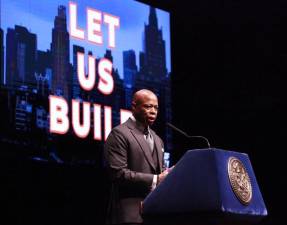 Mayor Eric Adams Emphasized Housing, and public safety in his State of the City address at Hostos Community College in the Bronx on Jan. 24, but said little about the migrant crisis.