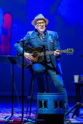 The always entertaining Elvis Costello, the “mystery guest” joined Rosanne Cash the headliner in a Feb. 13 concert at 92NY.