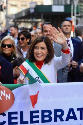 Governor Kathy Hochul was among the politicians who marched for “Italian Heritage Day” rather than calling it Columbus Day. Photo: Steve Sands/NY Newswire