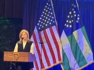 NYPD Commissioner Jessica Tisch outlined some new initiatives during her State of the NYPD address at Cipriani’s on Jan. 30.