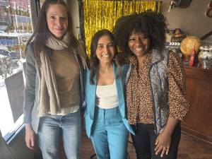 Sarah Batchu (center) opened up her campaign headquarters on March 1, subleasing the front of the popular ElevenB family-owned Italian restaurant in the East Village. The 31 year-old, in her first bid for elected office, is the top fundraiser among the five candidates in the race.