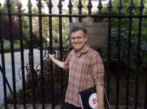 Author Jesse Richards at the gate of Gramercy Park