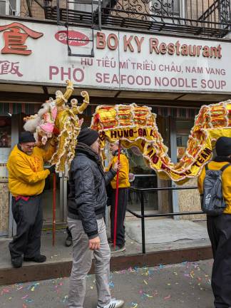 Lion dancers bless the Bo Ky Vietnamese restaurant.