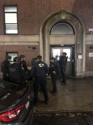 Scene outside Project Renewal shelter on night of murder. Photo: Keith J. Kelly