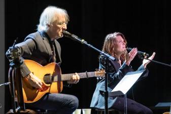 An Evening with Rosanne Cash (right), the multi-Grammy winner who was performing songs from her lyrical body of work with her husband John Leventhal was enhanced when she brought on “mystery guest: Elvis Costello to join her later in the show.