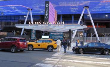 There have been some changes at Penn Station such as the new Seventh Avenue entrance (above) but Hochul now says she does not want to expand the crowded rail hub into the block south of the station, which is one of the plans that the station owner Amtrak has pushed.