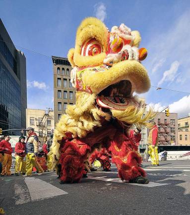 <b>Festive costumes such as this one depicting the Lion, will be on display at the annual parade on the final day of the Lunar New Year celebrations in Chinatown later this month</b>. Photo: Bob Jagendorf/Wikimedia Commons