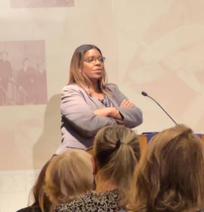 New York Attorney General Letitia James speaking at September 12’s town hall.