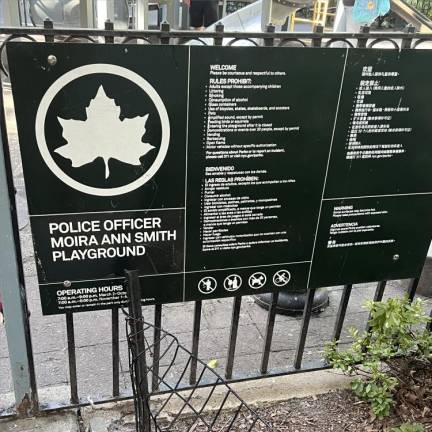 The Moria Ann Smith Playground inside Madison Square Park is named after the only female officer in the NYPD to die on 9/11. Smith was a member of the 13th Precinct on the East Side, which also lost Officer Robert Fazio.