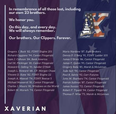 In memory of the 23 Xaverian Clippers who died on 9/11