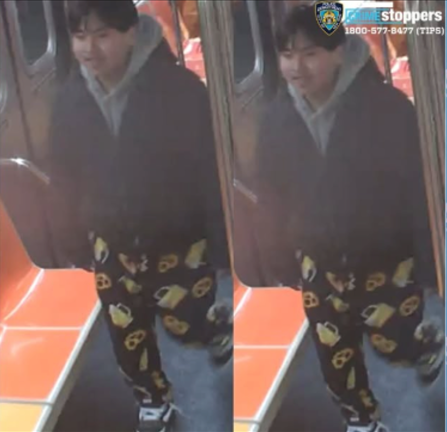 Pajama pants madman on the subway, Jan. 26, 2025. Police say he used a wooden club to strike a passenger on the platform.