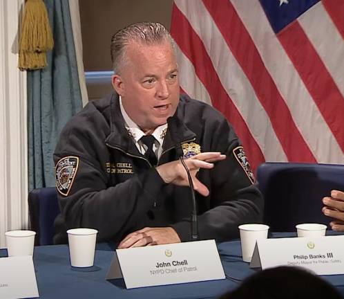 NYPD Chief of Patrol John Chell, pictured during an October 10 Q&amp;A session at City Hall.