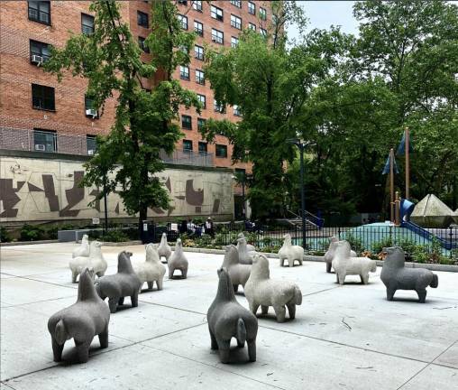 Constantino Novala horses and mural in Wise Towers public plaza. The playground adjacent has recently been declared private.