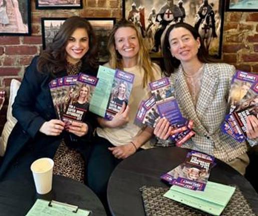 Virginia Maloney (center) with campaign volunteers as petitioning to get on the Democratic primary ballot in June got underway on Feb. 24.