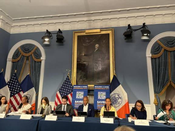 Lisa Zornberg (third from left) as chief legal counsel, was a key advisor to Mayor Eric Adams and a constant presence at his weekly press briefings. The former federal prosecutor resigned suddenly as chief legal counsel to Adams on September 14.