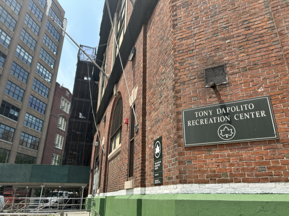 <b>More construction scaffolding surrounds the exterior of the Recreation Center, despite little to no work being done in the last five years. </b>