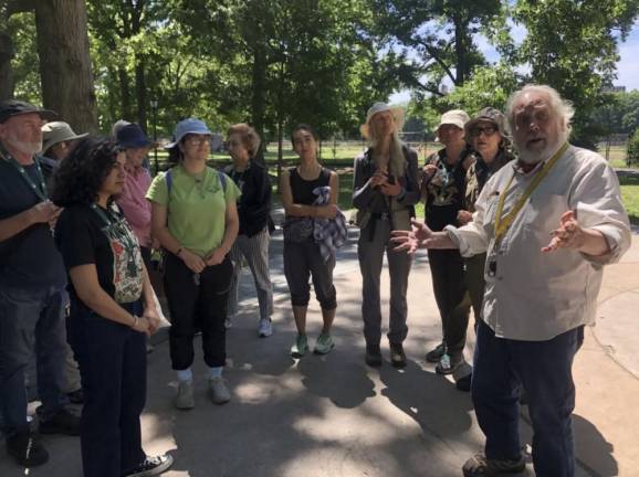 Members of the New York Mycological Society gather in Van Cortlandt Park for a walk led by Paul Sadowski, June 16, 2024.