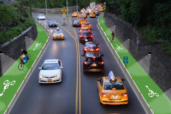 The proposed bike lane on the 86th Street traverse is one of the long-term goals of the project by the Central Park Conservancy, as seen in this rendering.