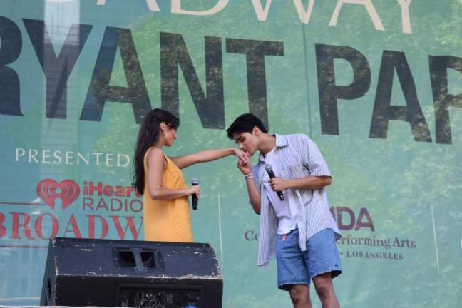 Sonya Balsara and Adi Roy performed “A Whole New World” from “Aladdin” at Disney on Broadway’s 2024 Broadway in Bryant Park concert.