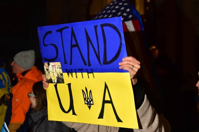 One of the demonstrator at the pro-Ukranian rally in the East Village and SOHO on March 4.