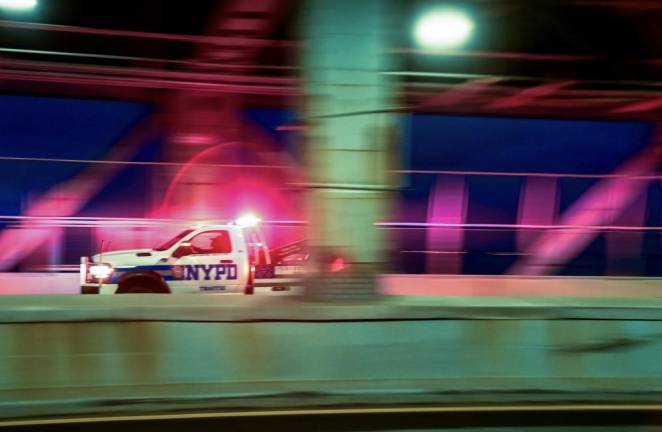 Interagency vehicle interdiction operation at the Verrazzano-Narrows Bridge on Sunday, May 19, 2024. NYPD. (Marc A. Hermann / MTA)