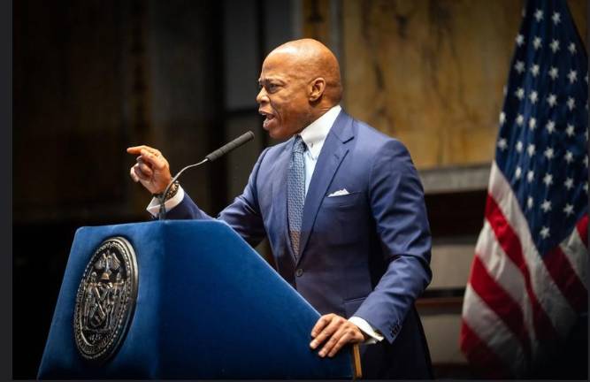 Eric Adams, shown here at an Interfaith Prayer Breakfast on Jan. 30, said again in a Feb. 12 address that he was innocent of the charges that the Southern District of New York unveiled against him in September.