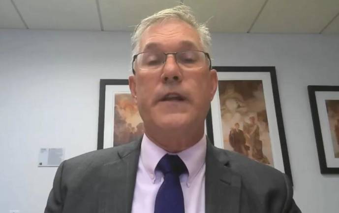 City College president Vincent Boudreau speaks in a livestream about the police response to pro-Palestinian protesters on campus, May 8, 2024. Credit: Screengrab via City College YouTube