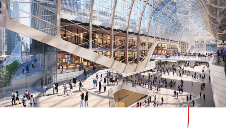 Aerial view of the interior of Penn Station facing south under the redevelopment plans that the MTA proposed initially. In a recent presentation to SWAG, the advisory group assembled to work on new Penn plans, the MTA seems to be scaling back those plans.