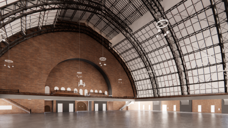 A rendering of the proposed drill hall for the new-and-improved Lexington Avenue Armory.