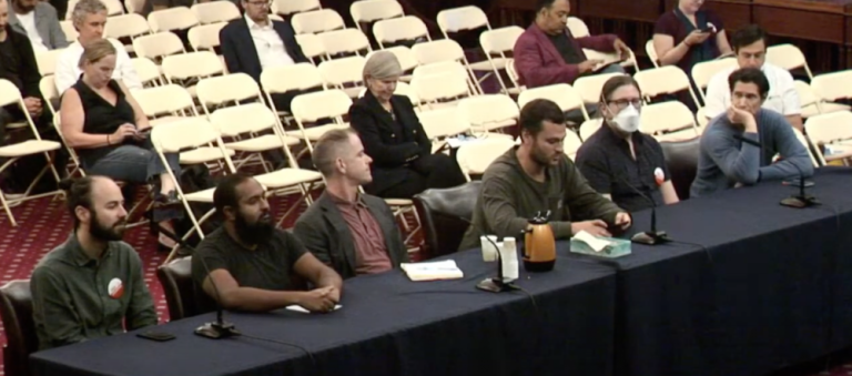 Testimony during the “City of Yes” hearings on Oct. 22. Village Preservation, a prominent anti-development nonprofit, has released a study claiming that the housing upzoning overhaul would displace people of color.