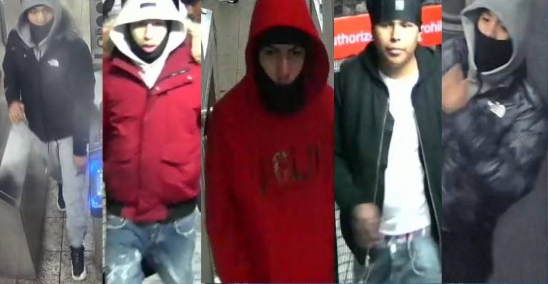 Five suspects are being sought by the NYPD in connection with three robbery incidents that targeted women with purses on the Upper East Side last month.