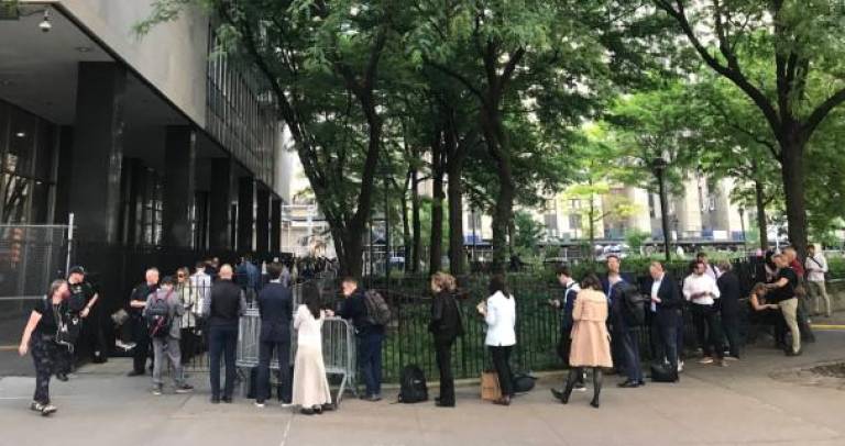 Reporters with a coveted assigned seat had to arrive around 7 a.m. for the court sessions that started at the earliest around 9:30 a.m. If competing for a seat in the overflow room, however, reporters started arriving as early as 3 a.m. There was a shared camaraderie among journalists on the line.