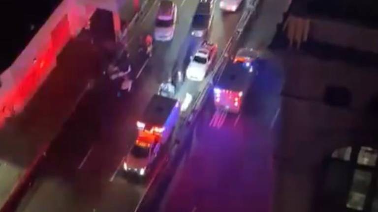 Aerial photo of the scene near E. 75th St. on the FDR Drive where a Tesla being driven by an unidentified woman slammed into a wall and ejected her and her 25 year old male passenger. She was pronounced dead at the scene while the passenger was transported to Weill Cornell Hospital.