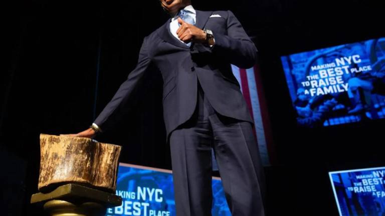 Mayor Eric Adams prepares to give his State of the City address at the Apollo Theater, Jan. 9, 2025.