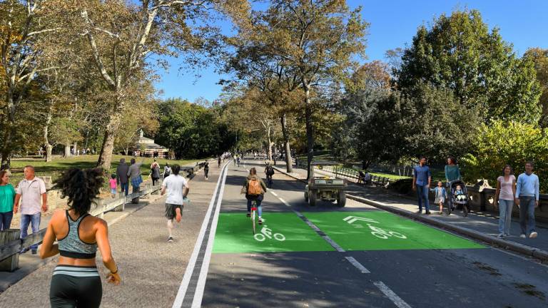 An artist’s rendering of the proposed immediate changes to the south loop in Central Park. Here, a clear separation of different kinds of traffic can be seen.