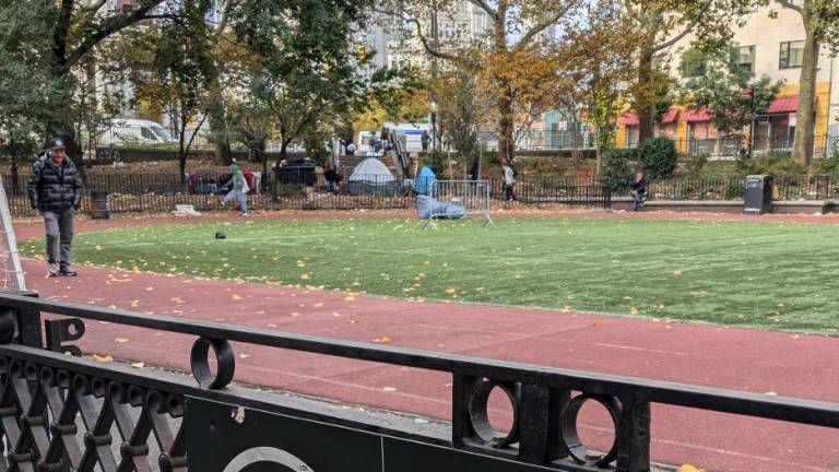 Sara D. Roosevelt Park Track and Athletic Field from what would be Forsyth Street, just outside Pace High School, October 28, 2024.