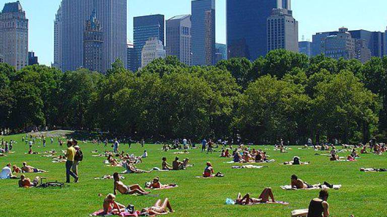 Sunbathers at Central Park, one of the City’s premier cooling stations on the Cool It! map. Emergency Management has updated citywide cooling features to prevent premature heat-related death as temperatures rise.